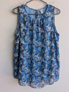 Paraphrase Blue Paisley Sleeveless Top